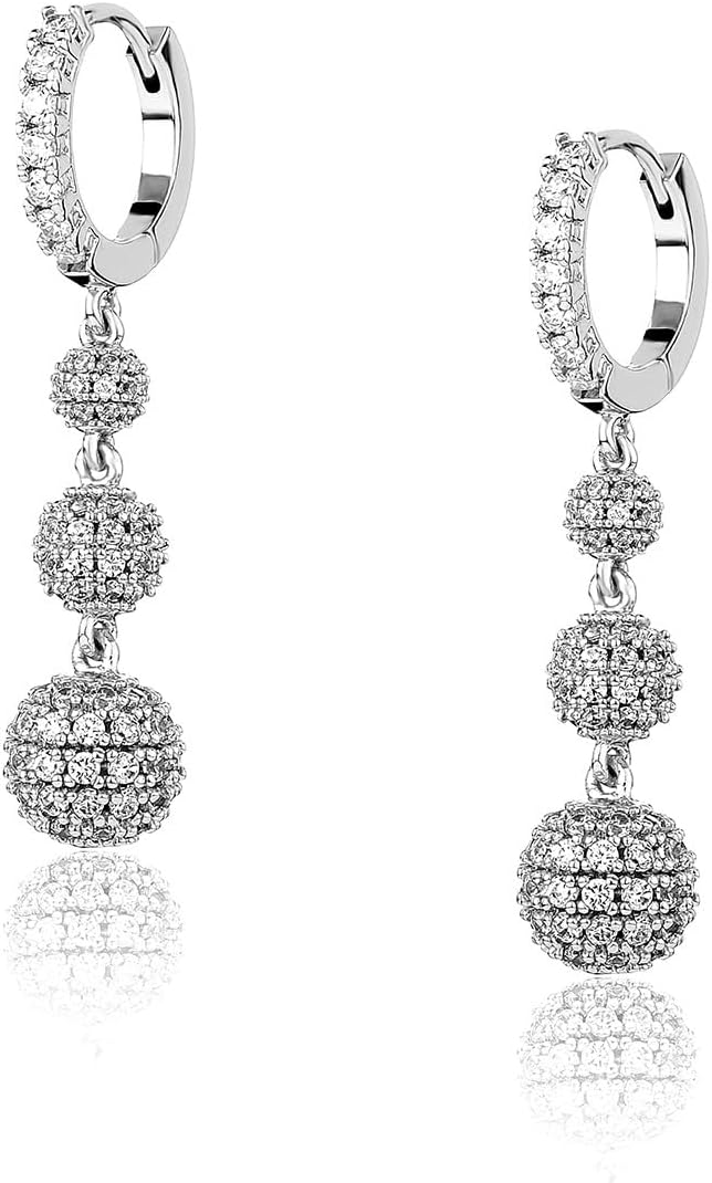 Solid Gold over S925 Sterling Silver Starry Moissanite Dangle & Drop Earrings, Spherical Full-Pave Design, Elegant Birthday Gift for Mother