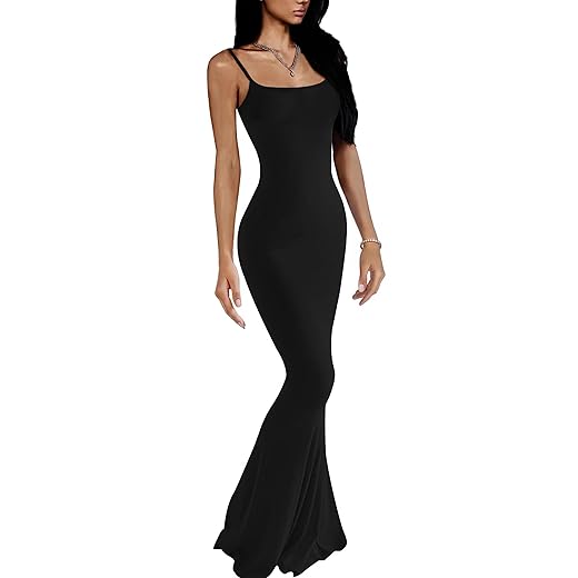 VIUTIL Women's Sexy Bodycon Maxi Dress Sleeveless Backless Tight Lounge Slip Long Dress 2023 Summer, Black, Small