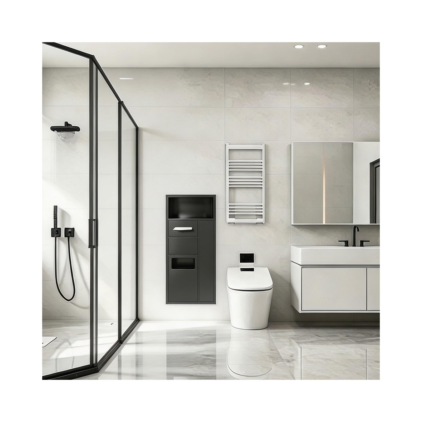 Znqndsr Black Recessed Toilet Niche, Hidden Wall-Mounted Tissue For Bathrooms