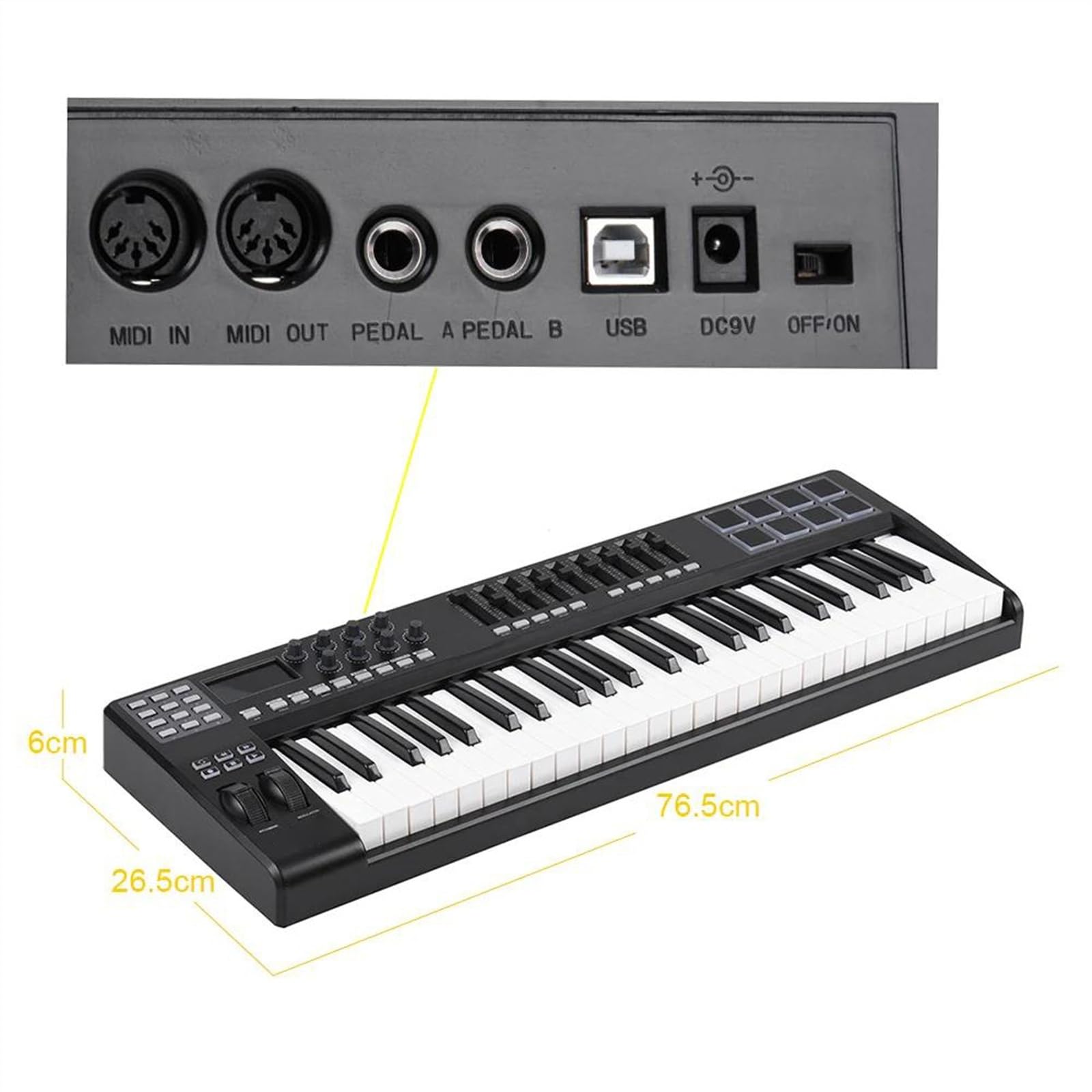 Tragbarer 49-Tasten-USB-Tastatur-Controller, 8 bunte RGB-Pads mit Hintergrundbeleuchtung, LED-Display mit USB-Kabel Tragbares Elektronisches Klavier