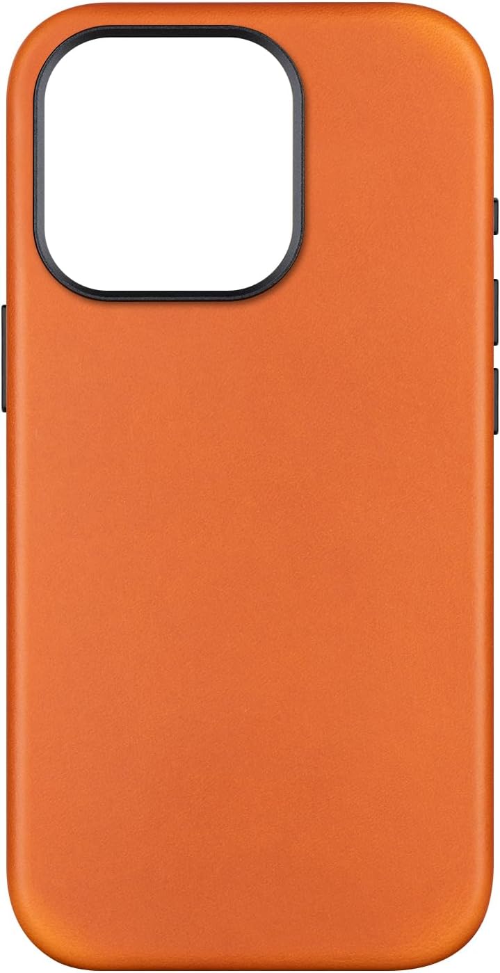 maogoam for iPhone 15 Pro Case Leather, Genuine Vegetable-Tanned Leather Case for iPhone 15 Pro 6.1",Compatible with MagSafe, Elegant Style, Orange
