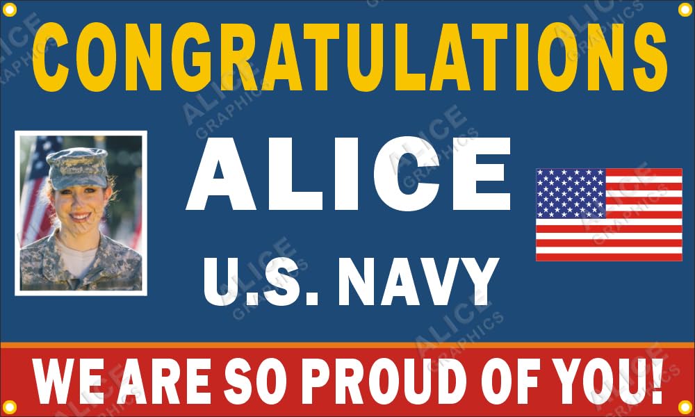 28" X 46" Custom Personalized Congratulations US Navy (Boot Camp Graduation) Vinyl Banner Sign - Add Your Photo/Logo