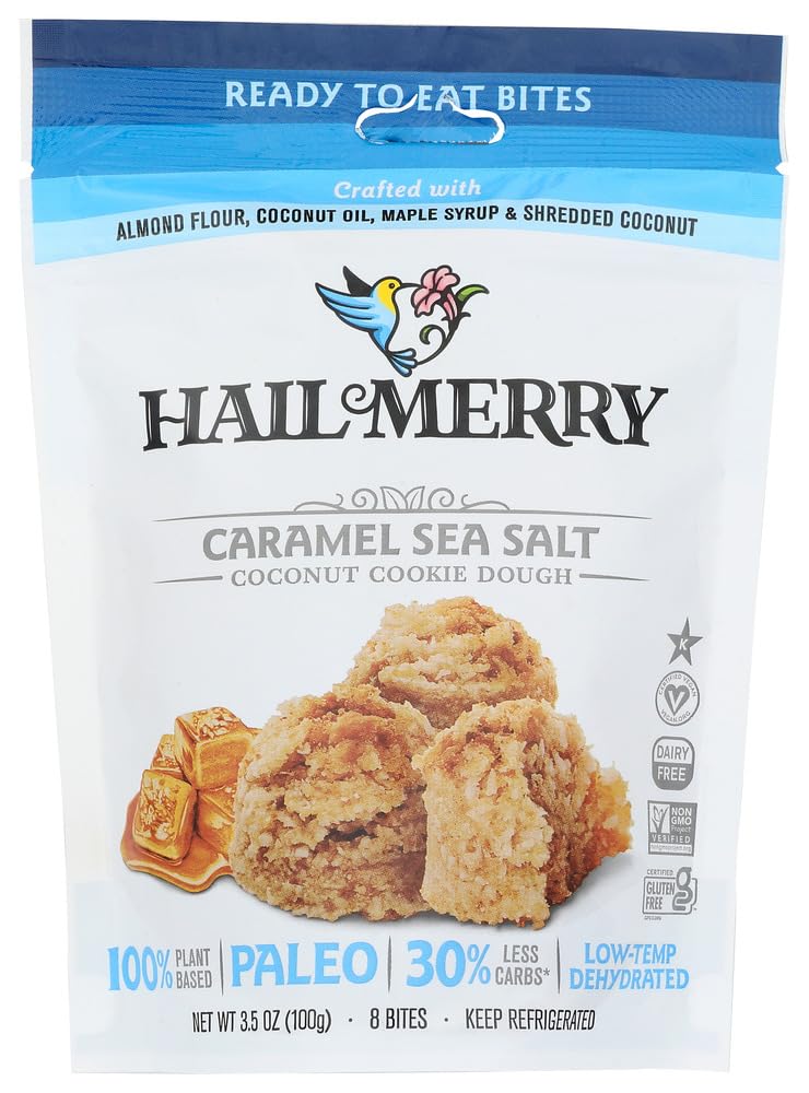 Hail Merry - Merry Bites Macaroons NEW Packaging - Caramel Sea Salt Flavor - 3.5 oz each, Paleo, Vegan (3 Pack)