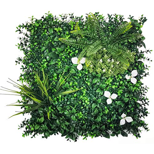 タンスのゲン フェイクグリーン 壁掛け 50×50cm 4枚セット ジョイント式 インテリア 観葉植物 ホワイト 50900071 01 【73737】