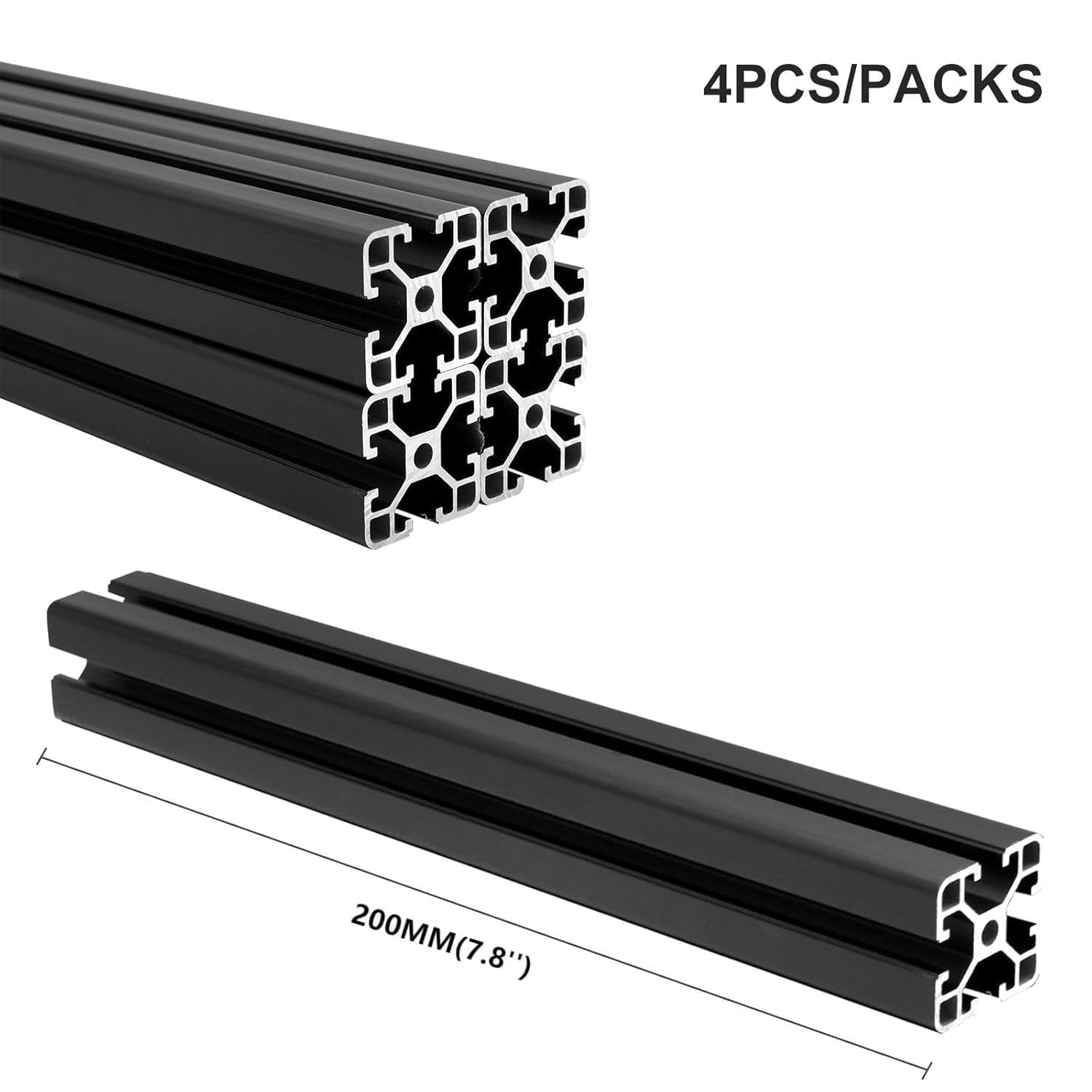Profilo in alluminio estruso con scanalatura a T 4040, 200 mm, nero, profilo in alluminio estruso 40 x 40, telaio a scanalatura a T, standard europeo, guida lineare anodizzata per stampante 3D