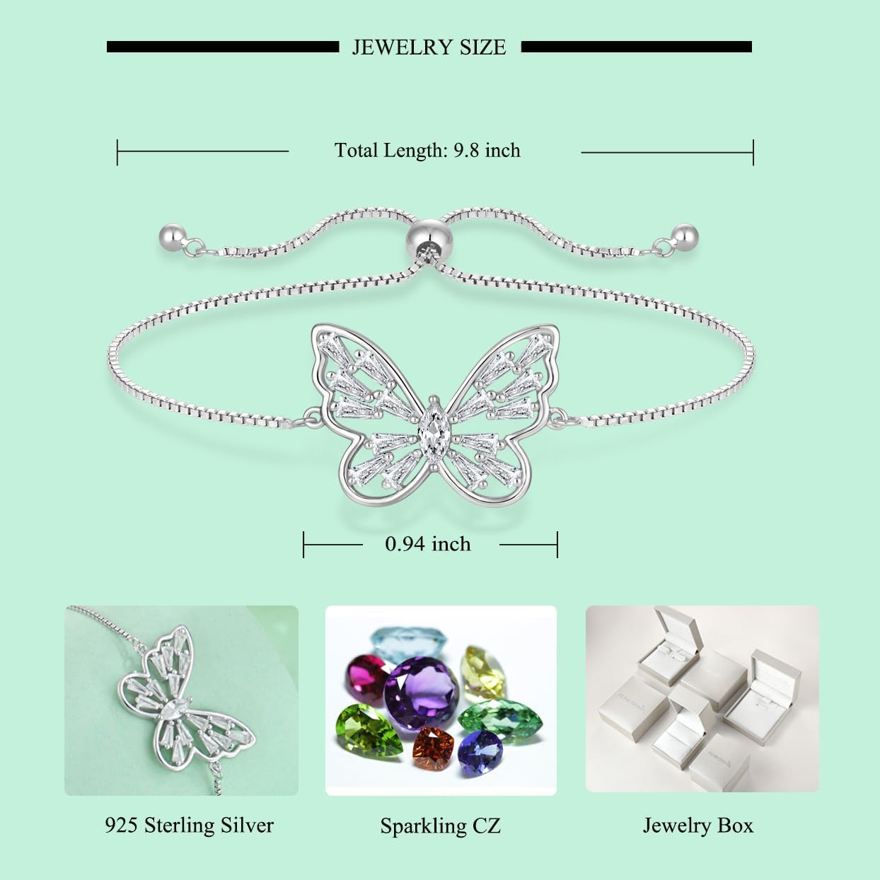 STARCHENIE Butterfly Bracelet for Women 925 Sterling Silver Birthstone Butterfly Bracelets Jewelry Gift with Adjustable Chain - Image 6