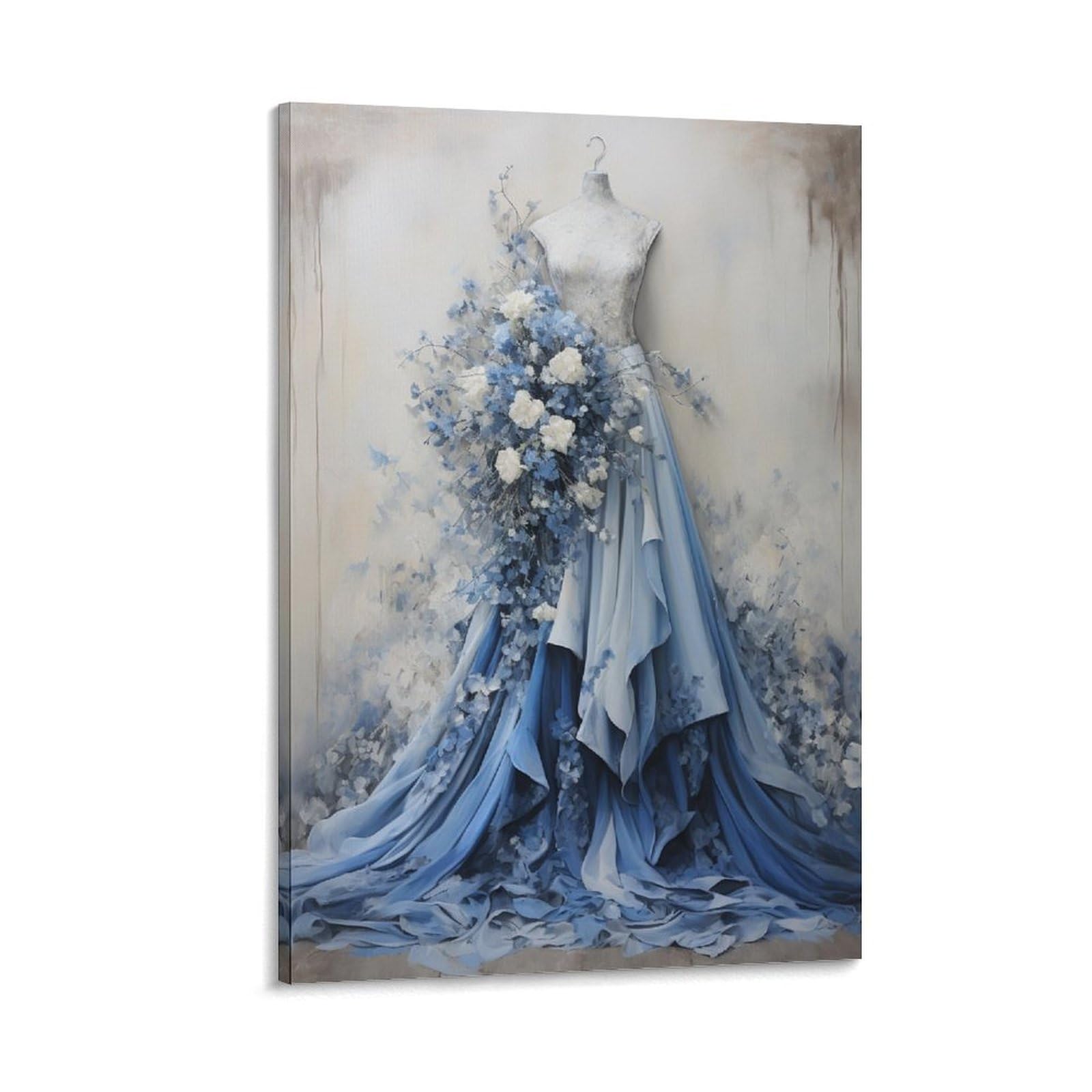 Foccar Frame-Style Blue Wedding Dress Canvas Wall Decor Beautiful Wedding Dress Poster Wall Art For Living Room Bedroom Artwork