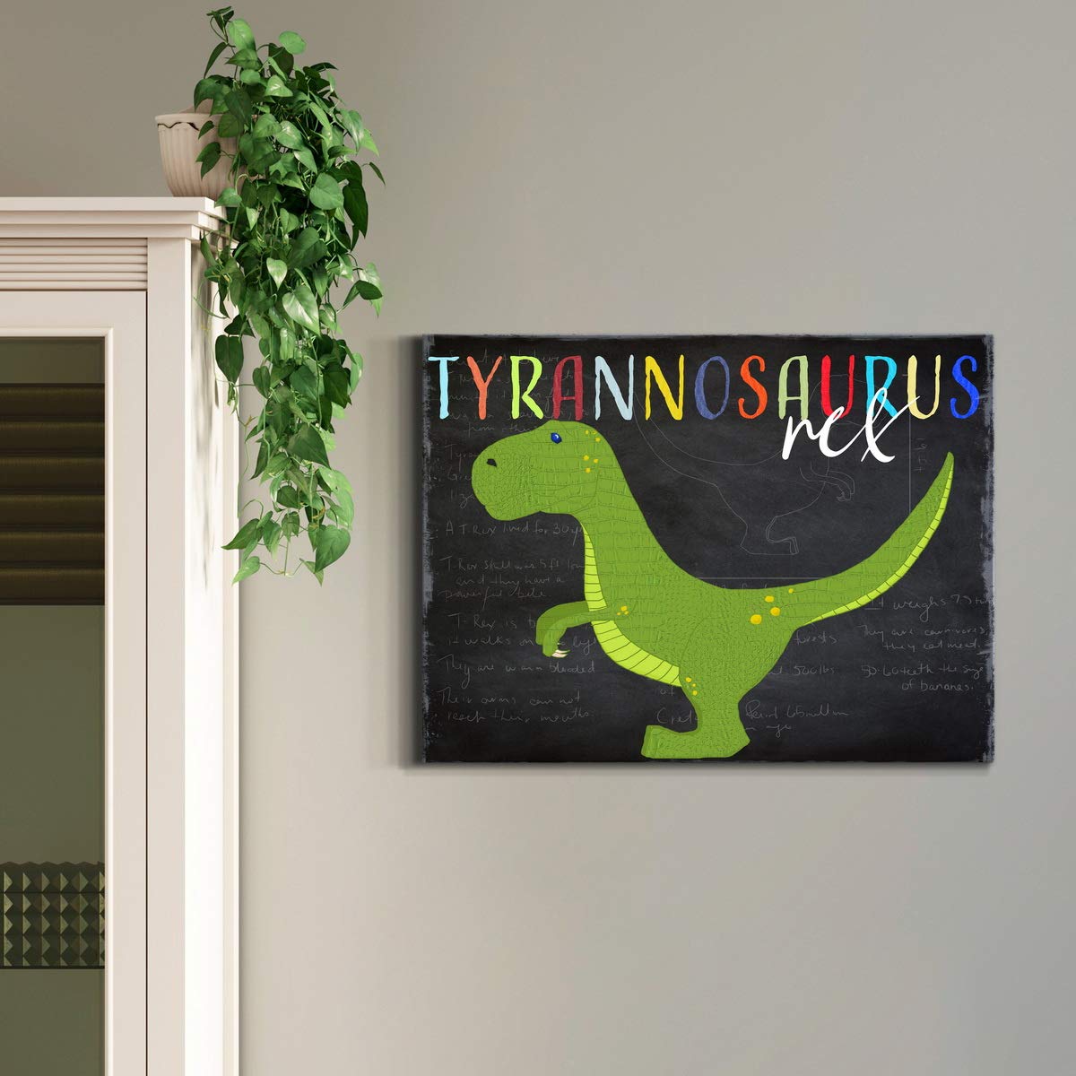 Tableau Toile Dinosaure T-Rex Vert - Déco Murale Moderne 81x122 Cm - Toile Sur Châssis Bois - USA