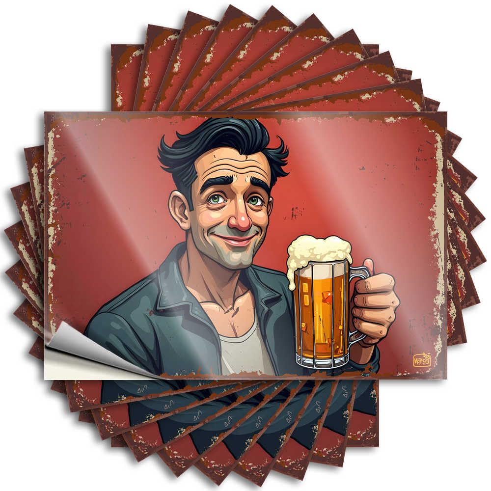 Great, Decal Case Cheerful Man Enjoying A Frosty Mug of Beer | Coffee Home Decor(8X12CM)