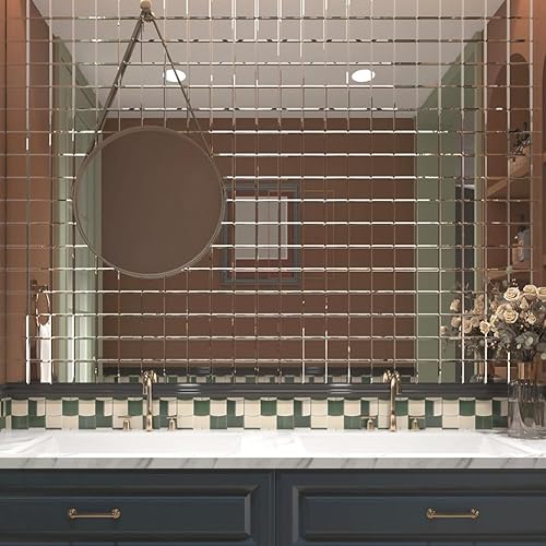 Miniatura 6 de Azulejo de espejo de vidrio antiguo para despegar y pegar de 3 x 3 pulgadas para pared de baño y cocina
