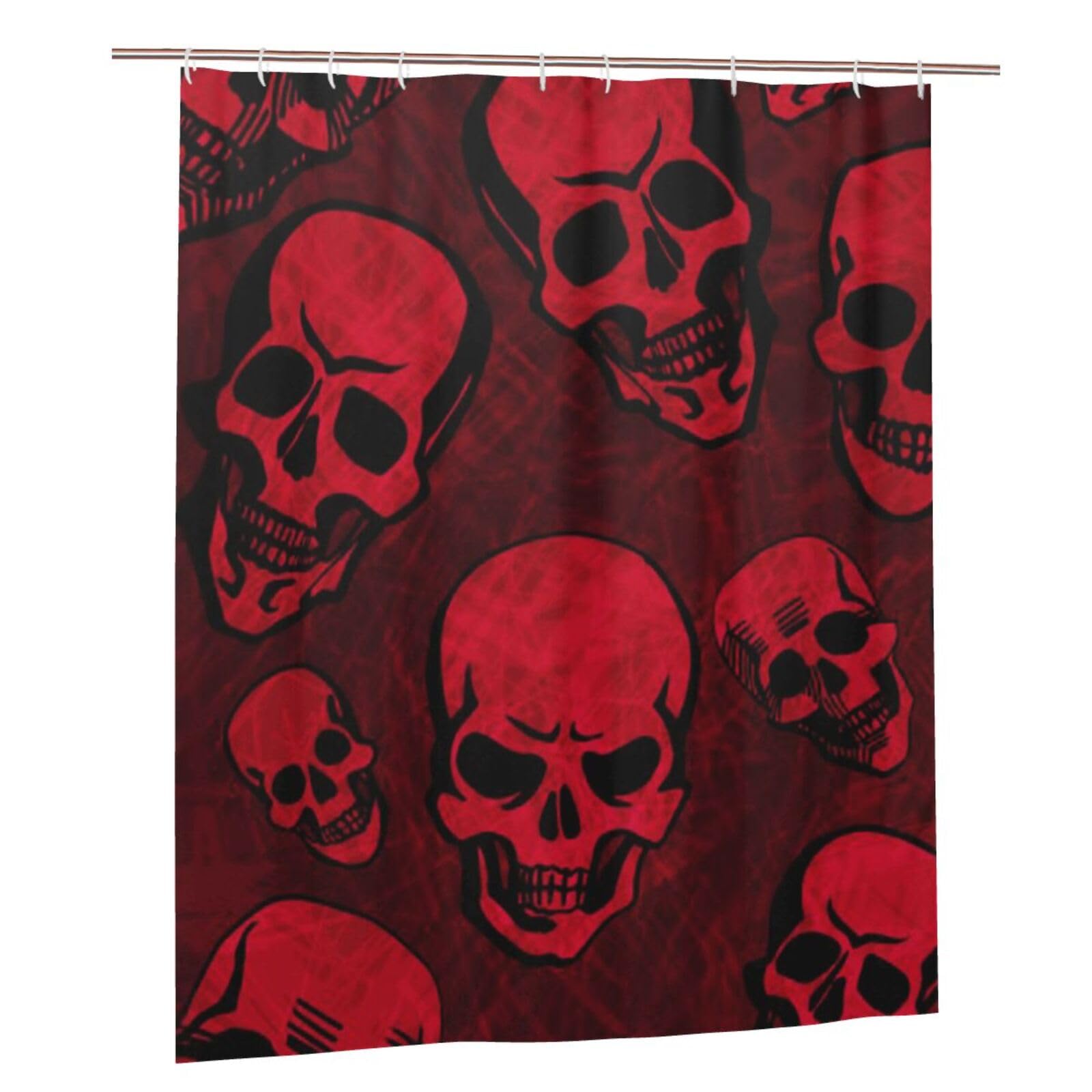 Rideau de douche crânes rouges imperméable 152x183 cm rideau de bain original imprimé avec crochets