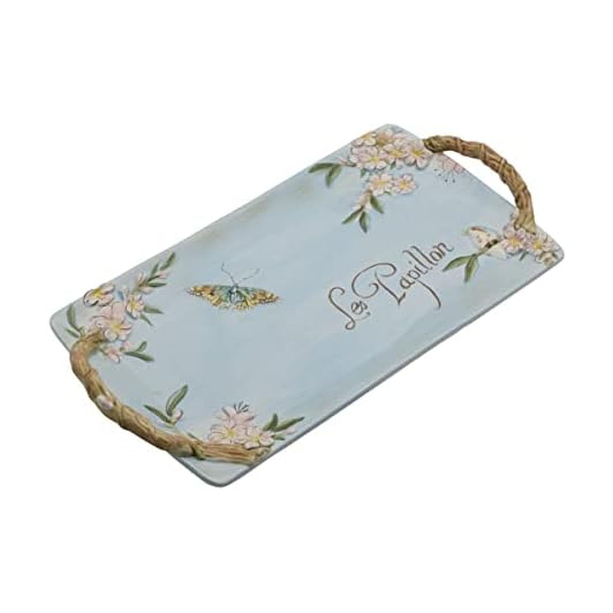 Fitz and Floyd Toulouse Handled Serving Tray, 14 Inch, Blue