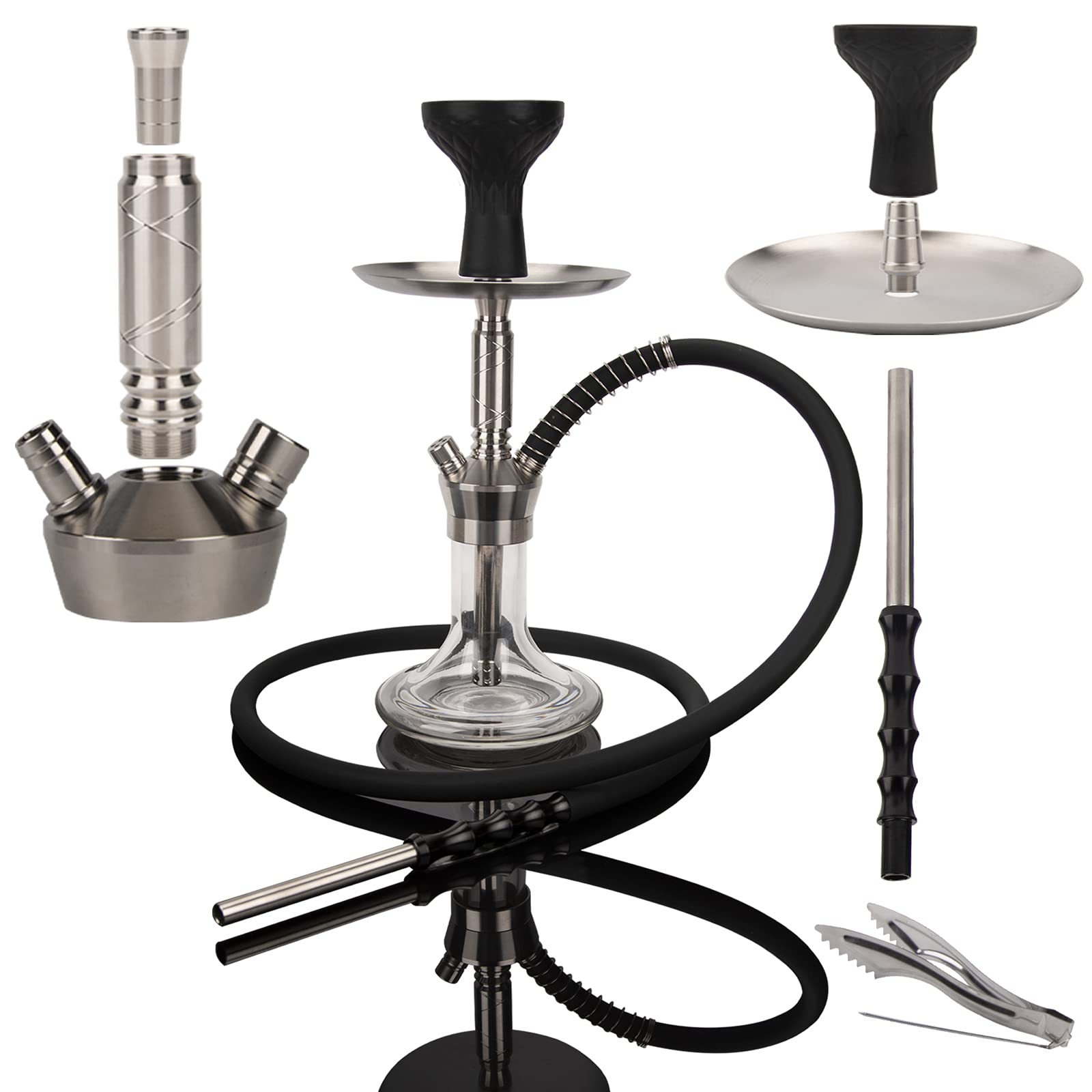 Hookah Set with Everything Portable Stainless Steel Shisha Hookah Complete Set Premium Accessories I