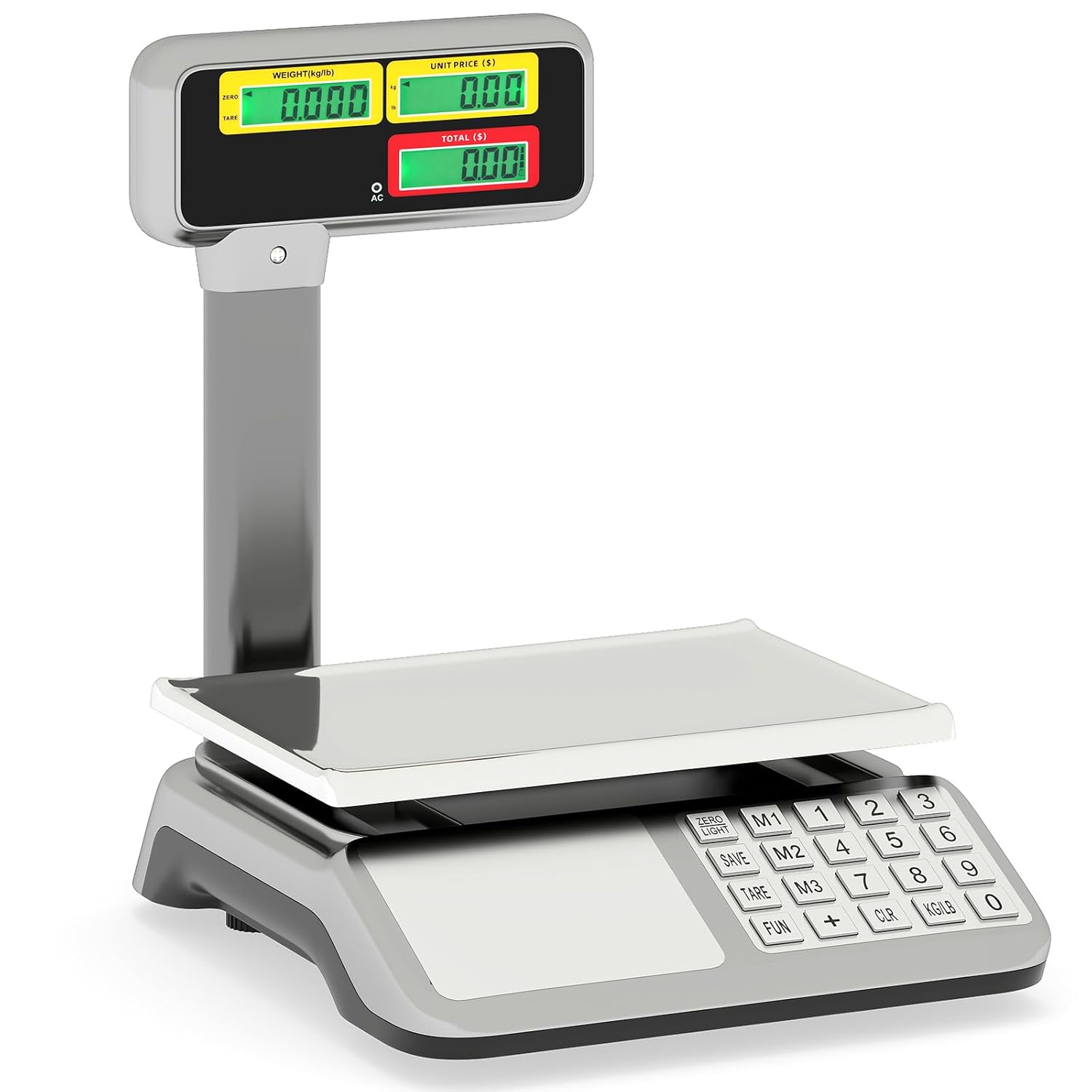 Giantex Price Computing Scale 88lb/40kg, Commercial Scale w/Pole, Dual LCD Display & Stainless Steel Platform, Rechargeable Battery, Counting, Digital Food Weighing for Farmers Market Meat Shop Deli