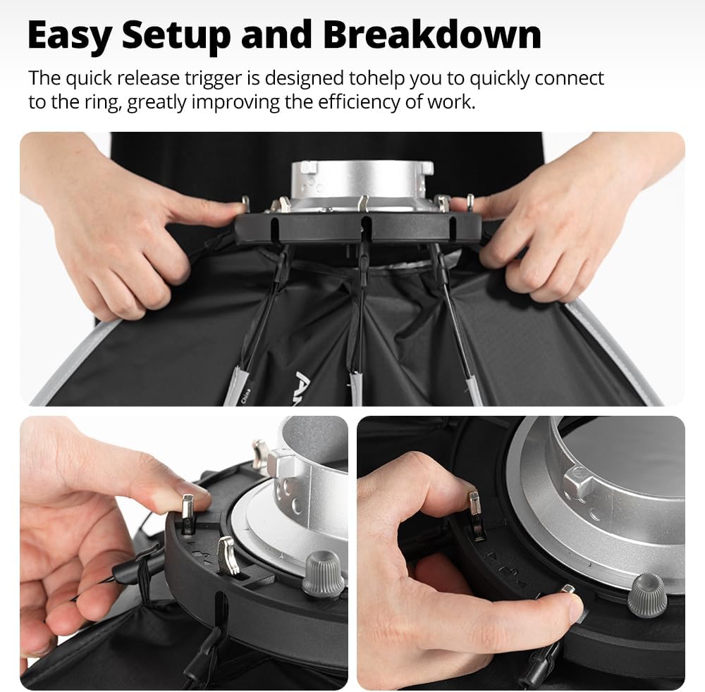 AMBITFUL SE Mini Softbox Bowens Mount, Quick Release Soft Box with Diffusers/Honeycomb Grid/Bag,Small Softbox Compatible with Godox Aputure Video Studio Light (PS45)