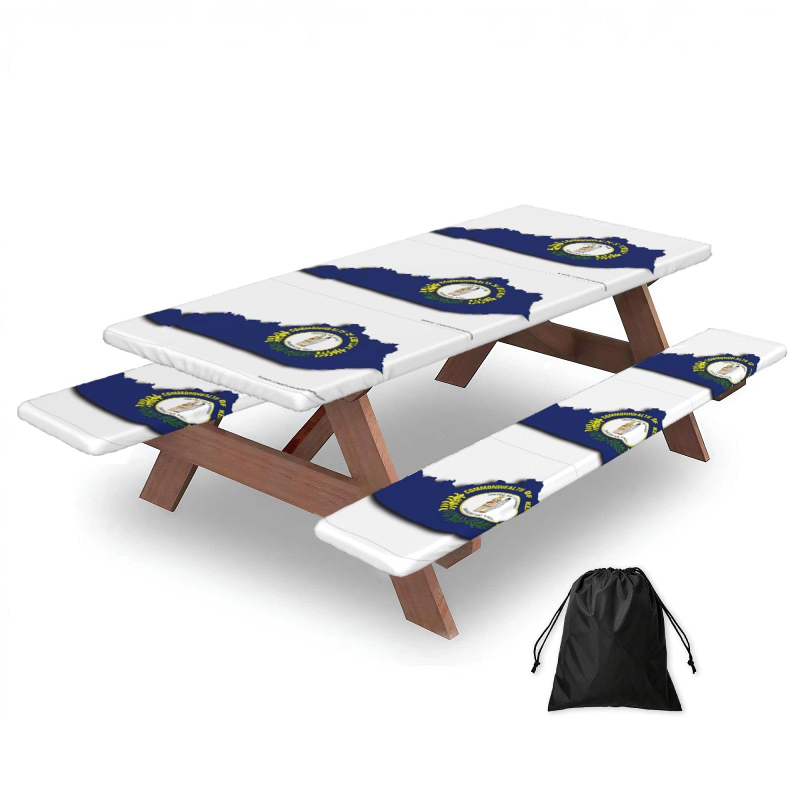 Yqxwjl Black Kentucky State Flag Map Print Camping Essentials Waterproof Camping Table And Bench Cover With Drawstring Bag 183 Cm