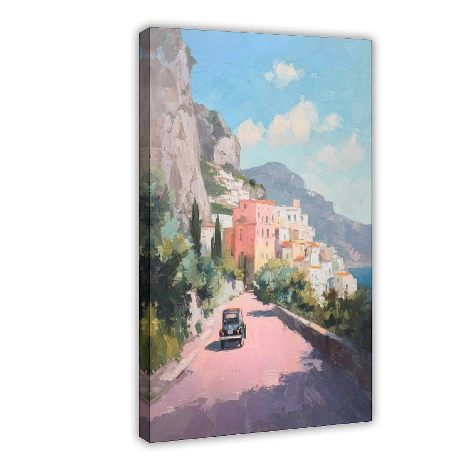 Quark Retro Amalfiküste Wandkunst Italien Küstenmalerei Poster Pastellrosa 2