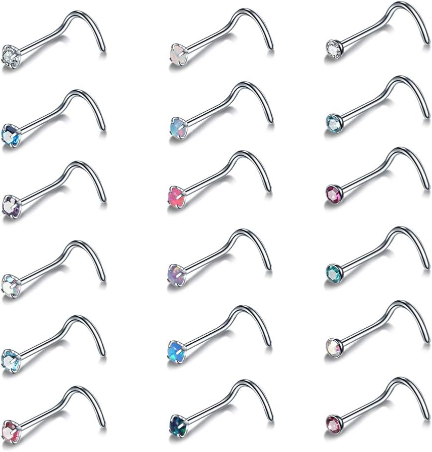 Jusway Nose Studs 20G Surgical Steel Nostril Screw Nostril Nose Ring Nose Studs