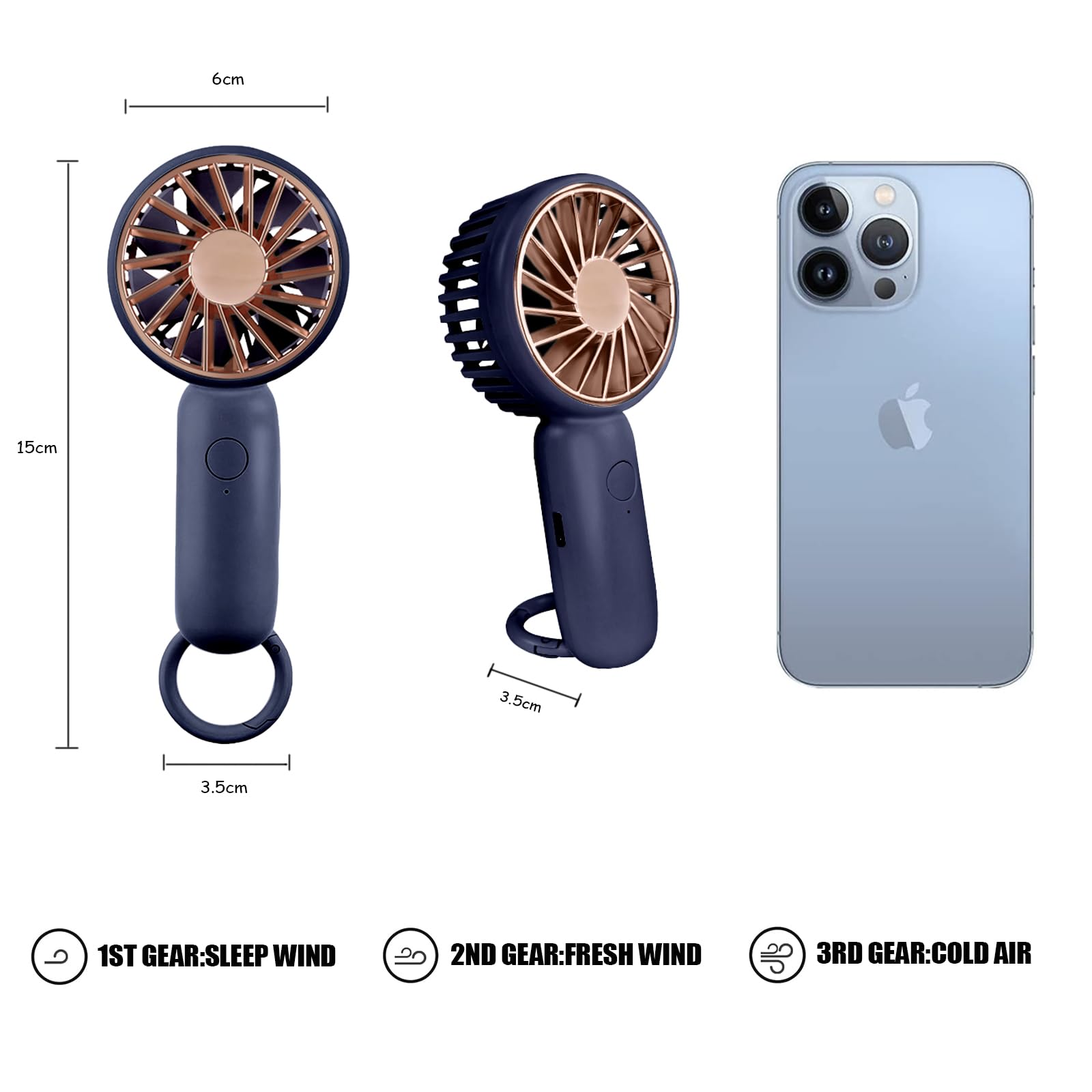 Jsdoin Mini Handheld Fan, Powerful Desk Fan with Buckle, Cute Design 3 Speed Personal Small Portable - Image 3