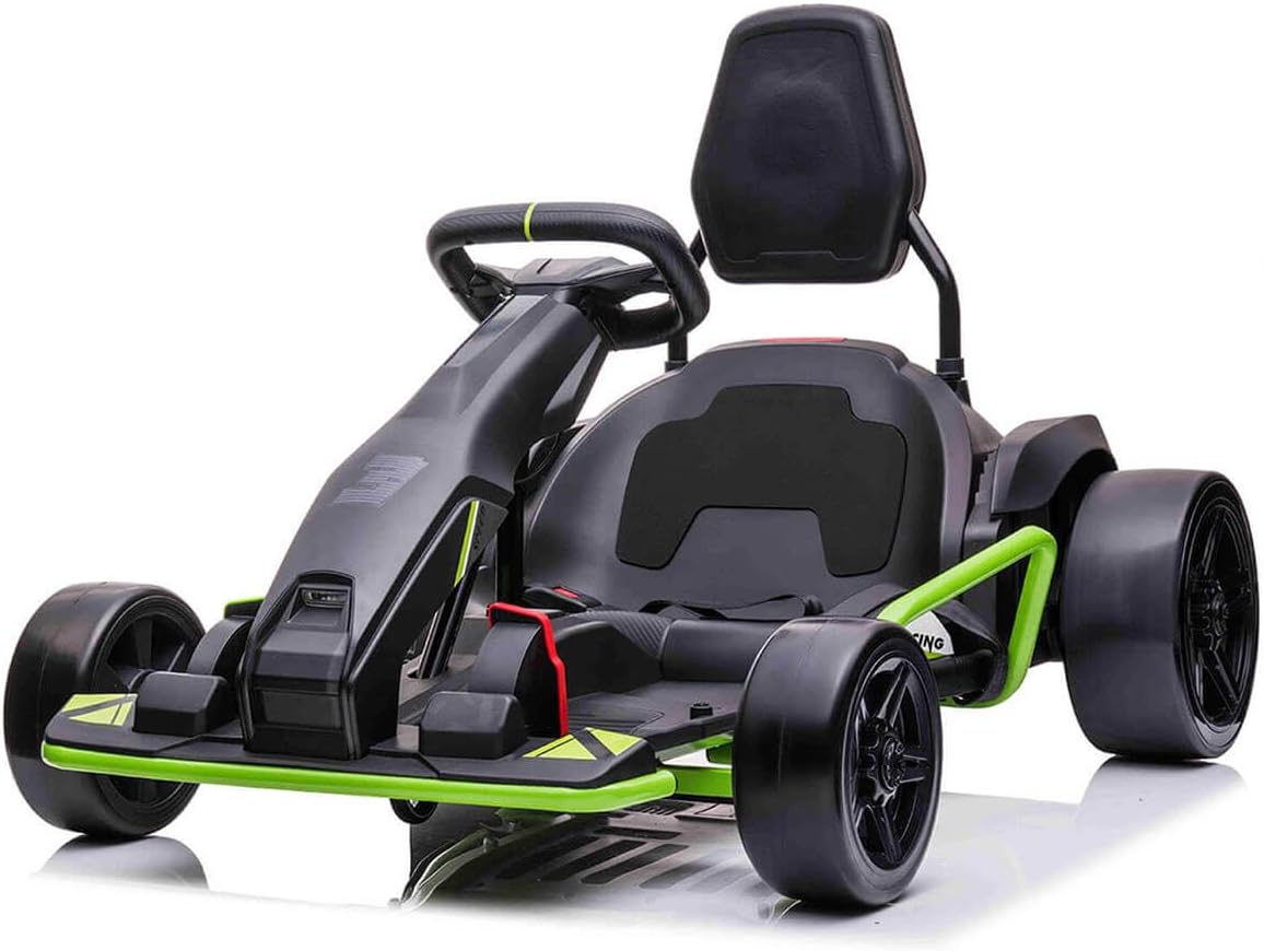 Drift Racer 24V Electric Ride On Go Kart┃Drift Go Kart┃Electronic and Mechanical Brakes┃Racing steering wheel┃Variable Speed┃Rear slick drift wheels┃LED Light┃OutdoorToys┃2 Colour Options┃Black┃