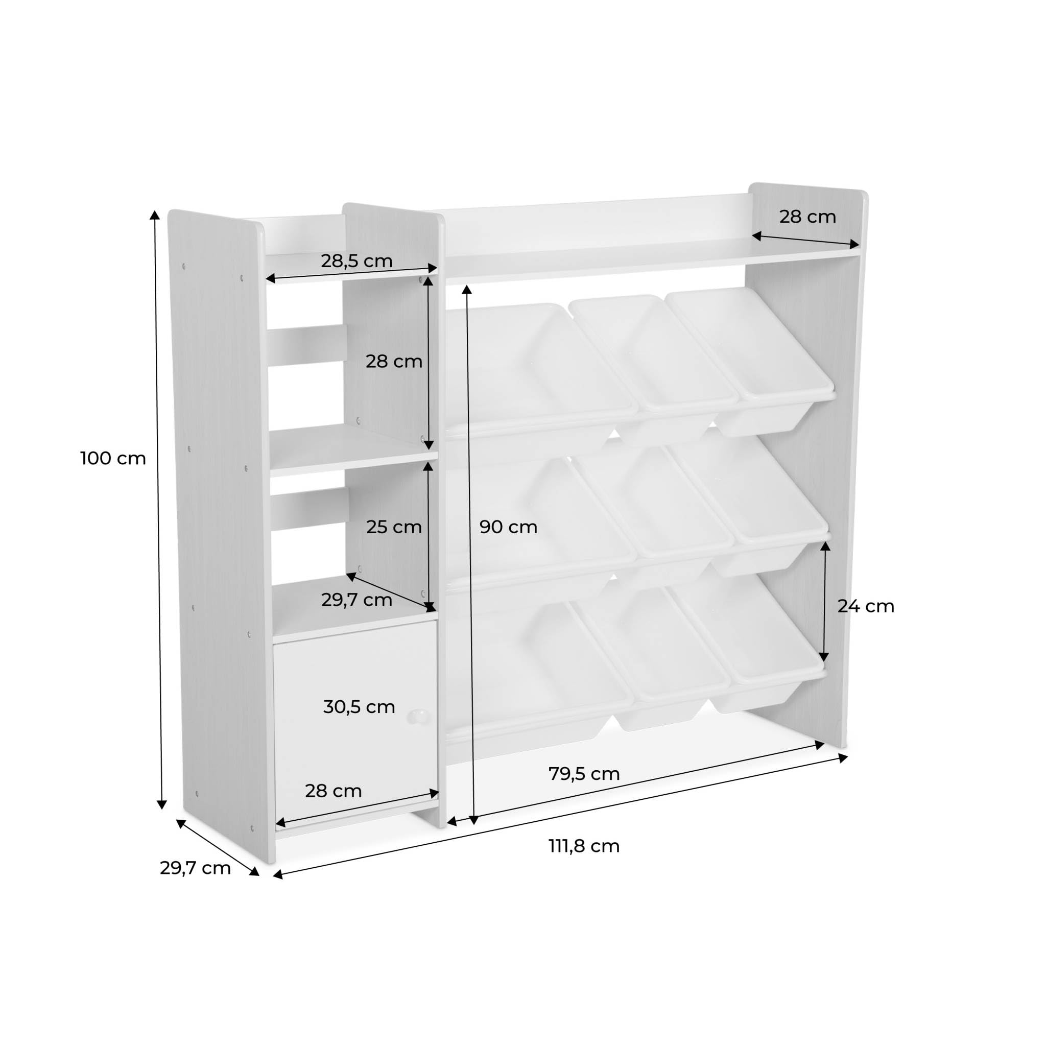 Sweeek Sora Mueble para niños con 9 cubos y estantes 111.8x29.7x100 cm Blanco