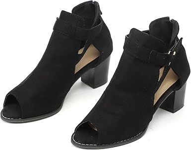 Amazon.com: Botines de mujer con tacón grueso y puntera abierta, corte en  U, con cremallera en la espalda, sandalias casuales : Ropa, Zapatos y  Joyería