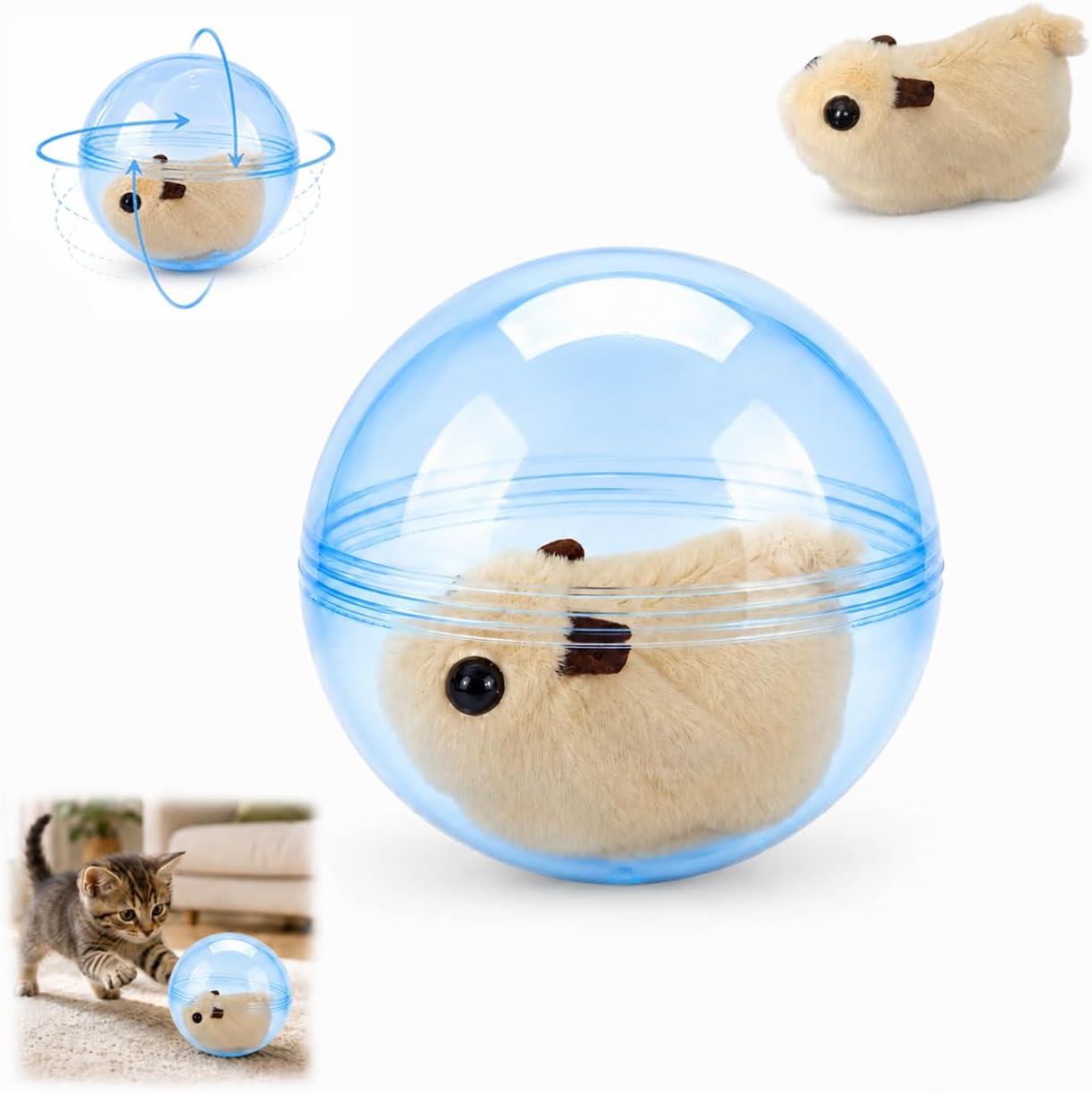 Self Rolling Interactive Cat Ball Smart Cat Ball Toy | 360° Animal Design Automatic Moving Pet Ball, Fun Indoor Interactive Chasing Exercise Toy for Cats and Small Dogs