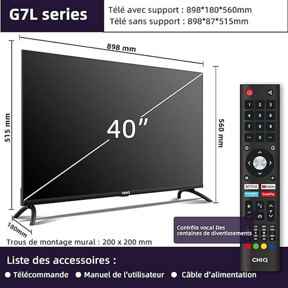 CHIQ L40G7L 40 Inch (100 cm) 2K FHD Frameless Android TV 11, HDR