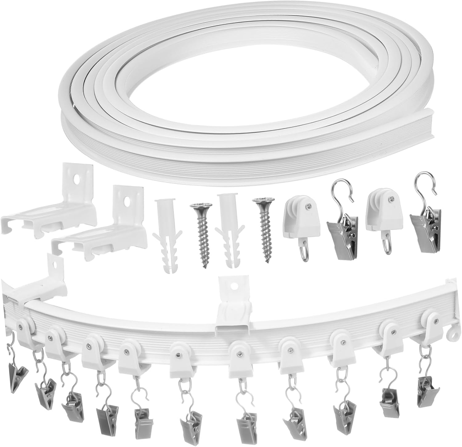 1set Flexible Curtain Track Bendable Wall Mount Room Divider Rail Stainless Steel Clamps for Homes Offices and Shops Easy to Install and Secure for Curtain Types