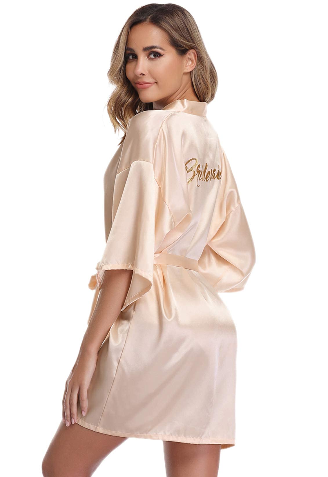 Vlazom Bride Robes Satin Dressing Gown B-champagne for Bridesmaid, L(UK 14-16 ) — view 8