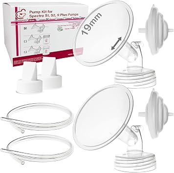Nenesupply 19mm Flange Pump Kit Compatible w Spectra S2 S1 Breast Pumps Replacement for Spectra Pump Parts S2 Parts Accessories Inc Flange Duckbill Valve Backflow Protector Bottle for Pumping