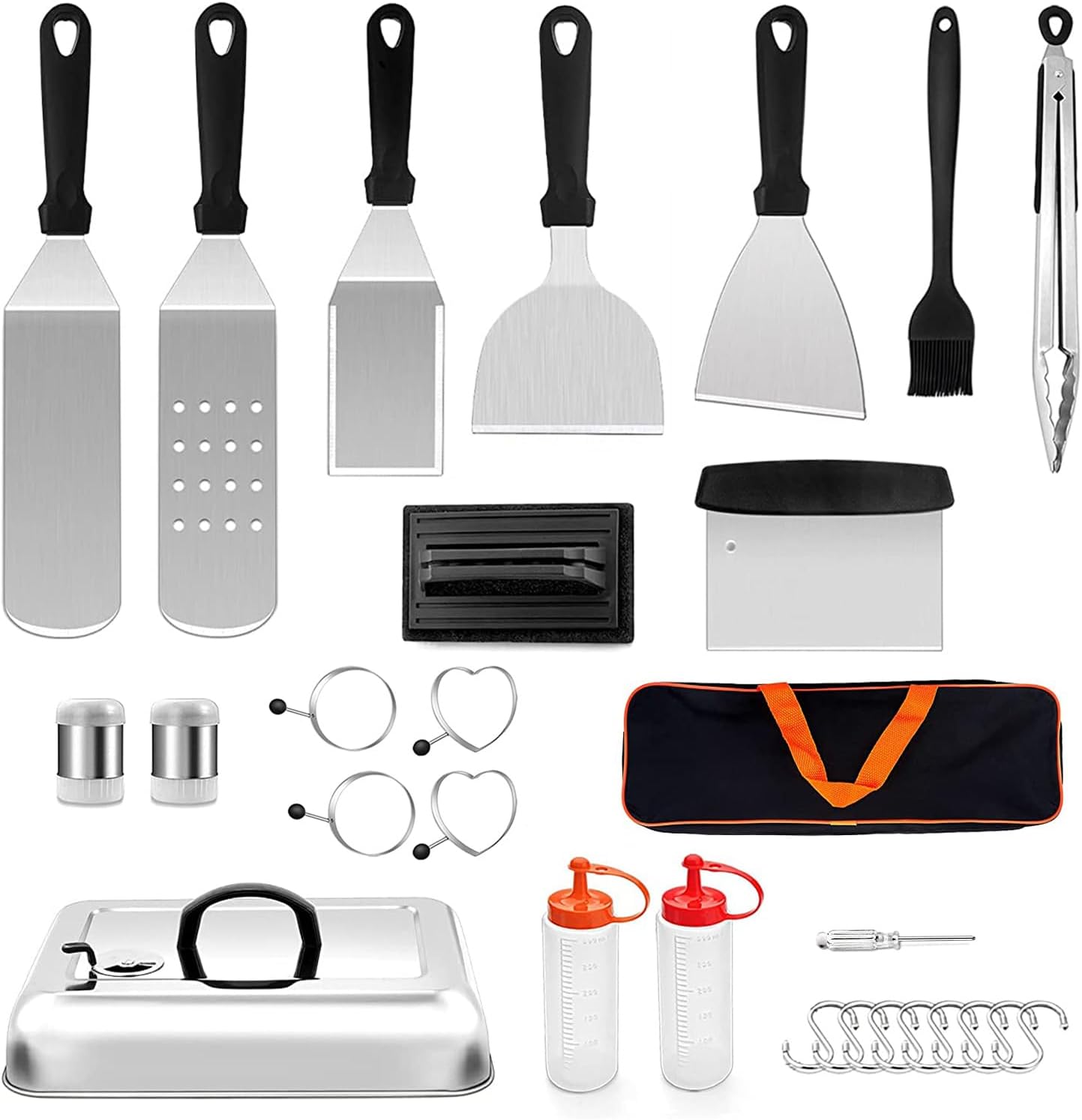 Leonyo Grillzubehör 14-teilig – Edelstahl-Set Mit Spachtel, Schmelzkuppel, Burgerpresse Für BBQ & Camping