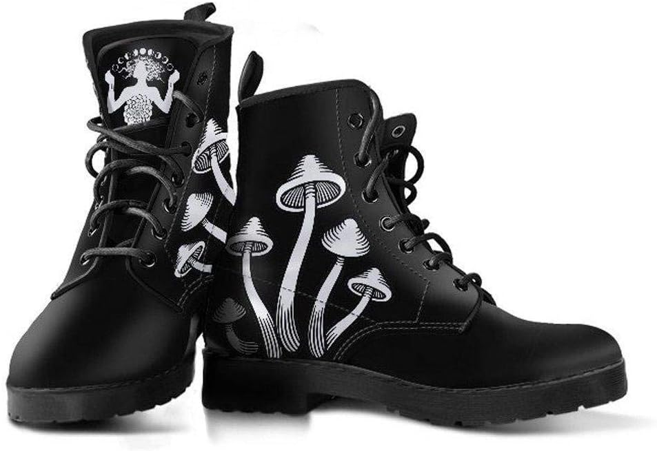 B&W Mushroom Memory Foam Boots | All Season Lace Up Boots | Vegan Leather Combat Boot