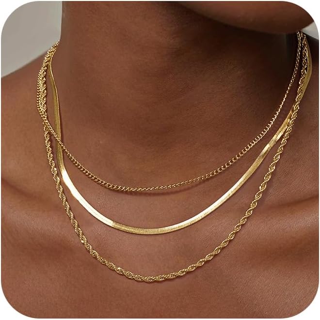 Freekiss Herringbone Necklace for Girls,Dainty Gold Necklace,14k Gold …