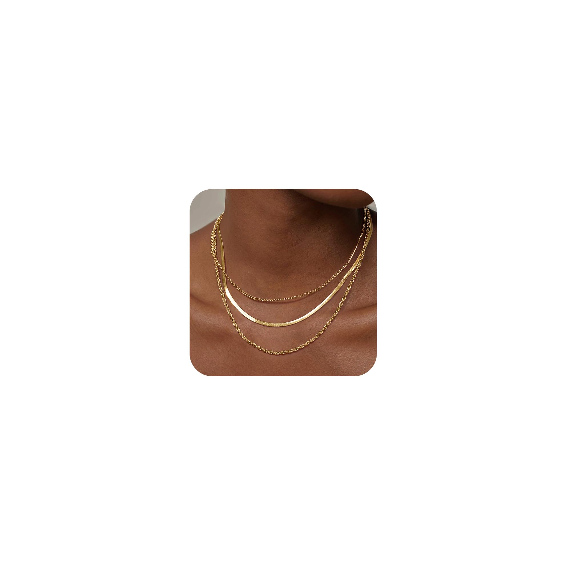 FreekissHerringbone Necklace for Women,Dainty Gold Necklace,14k Gold Plated Snake,Gold Chain Choker Necklaces,Simple Gold Layered Necklaces,Gold Jewelry Gift for Women