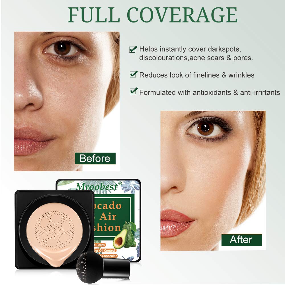 BB - Cojín de aire de hongos, crema de aguacate BB/CC, base nude duradera durante todo el día, base de maquillaje uniforme en tono de piel, fácil de aplicar, delgada, húmeda 8