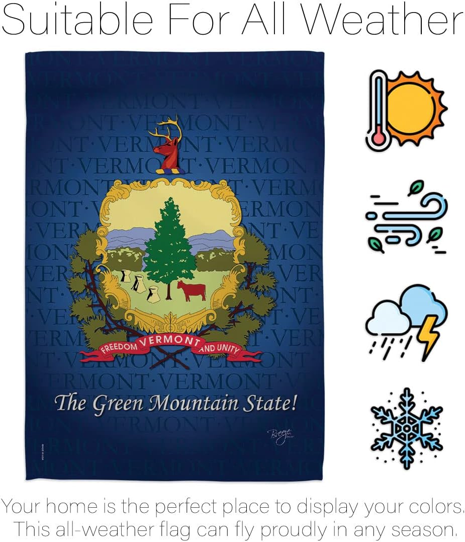 Breeze Decor G158134 Vermont Americana States Impressions Decorative Vertical Garden Flag 13" x 18.5" Printed In USA Multi-Color
