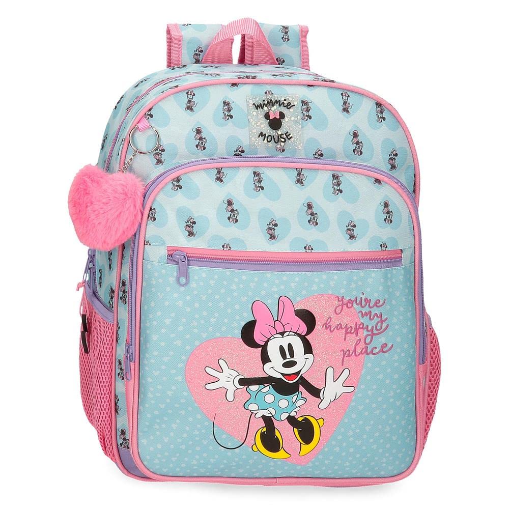 Disney Minnie My happy place Mochila Escolar Adaptable a Carro Azul 30x38x12 cms Poliéster 13,68L