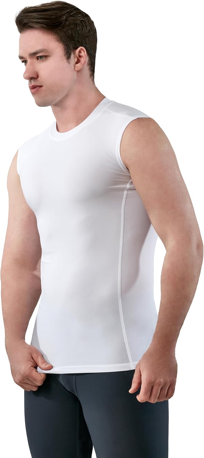 KISTA 3 Pack Men's Sleeveless Workout Shirts, Dry Fit Running Compression Cutoff Shirts, Athletic Base Layer Tank Top - Image 4