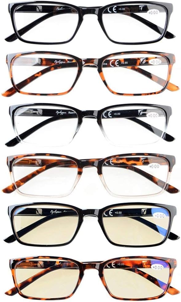 Eyekepper 6-Pack Readers Retro Spring Hinges Reading Glasses Included 2pcs Computer Glasses