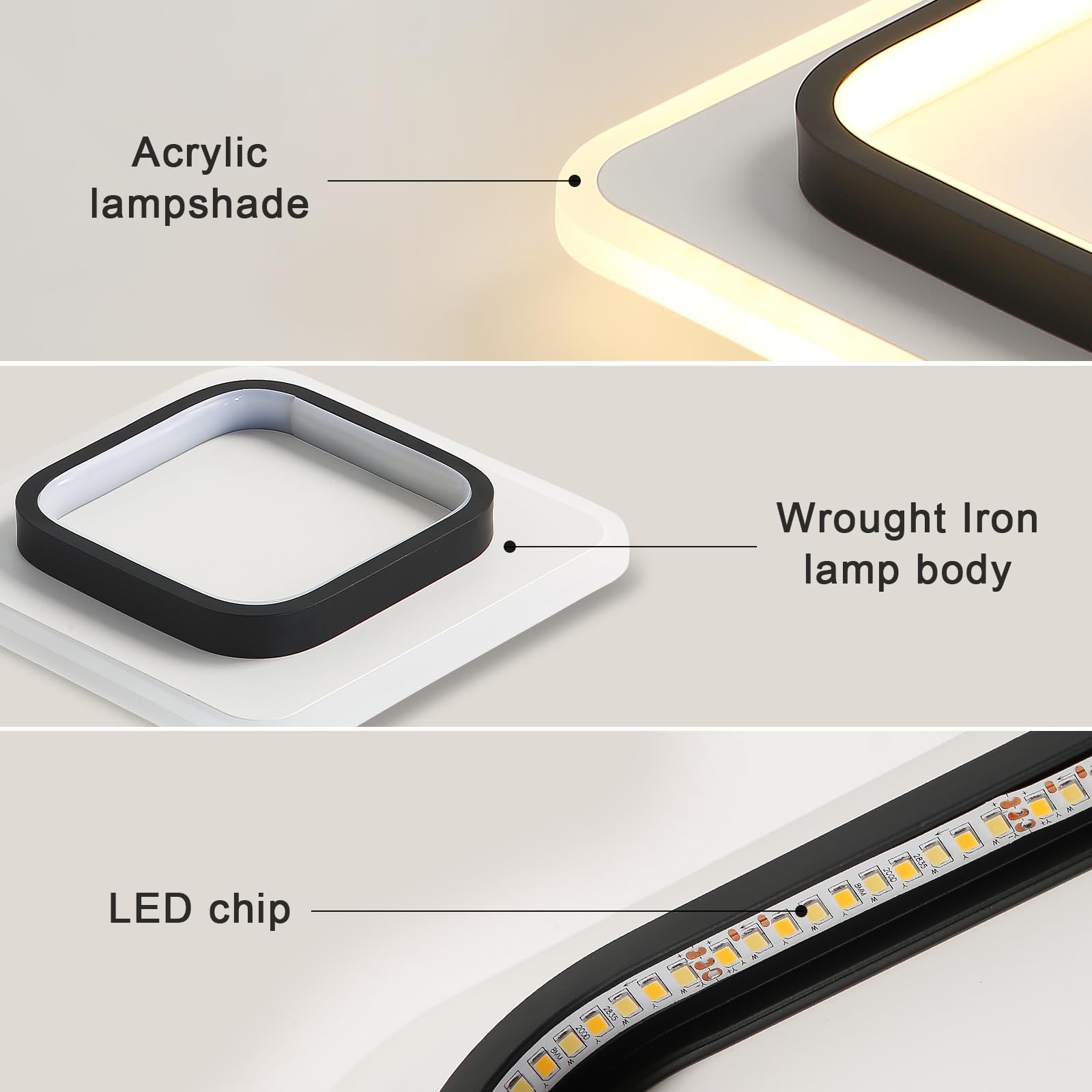 DELIPOP Moderne LED Plafondlamp, 30 W 3600 LM Vierkante LED Plafondlamp, Moderne Acryl Plafondlamp voor Slaapkamer, Badkamer, Gang, Warm Wit 3000 K