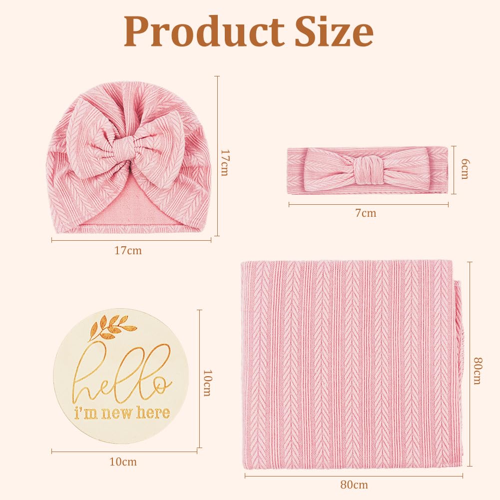 Vicloon Newborn Swaddle Blanket with Headband Set, Newborn Swaddle Blanket Wooden Card Set - Image 2