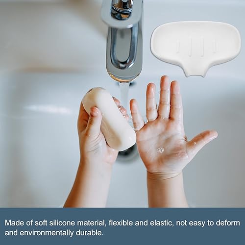 Miniatura 5 de uxcell Jabonera con bandeja de drenaje, soporte de silicona autodrenante para ahorro de jabón en cascada para baño y cocina, color blanco, paquete