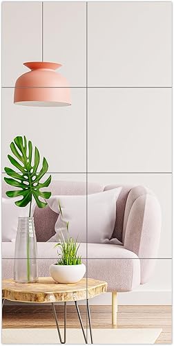 Azulejos de espejo de longitud completa (100% vidrio, 12 x 12 pulgadas x 8 unidades), espejo de cuerpo completo sin marco para el hogar, gimnasio,