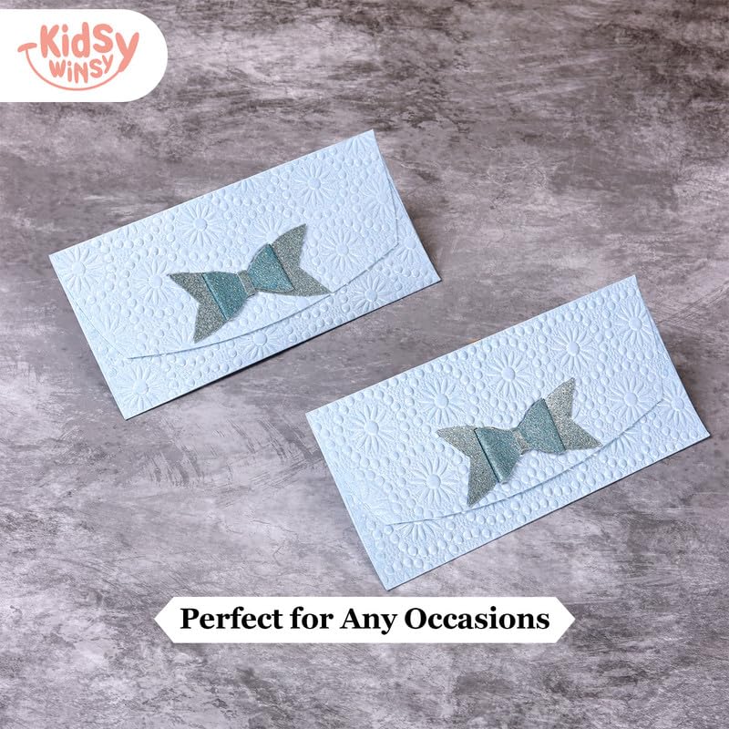 Kidsy Winsy Pack of 8 (3.5 x 7.5 Inches) Blue Embossed With 3D Bow Tie|3 Fold Shagun Envelopes for Gifting Money | Wedding, Birthday, Sagan Cash Gift Envelopes | Designer Money Envelope for Cash Gifts 3