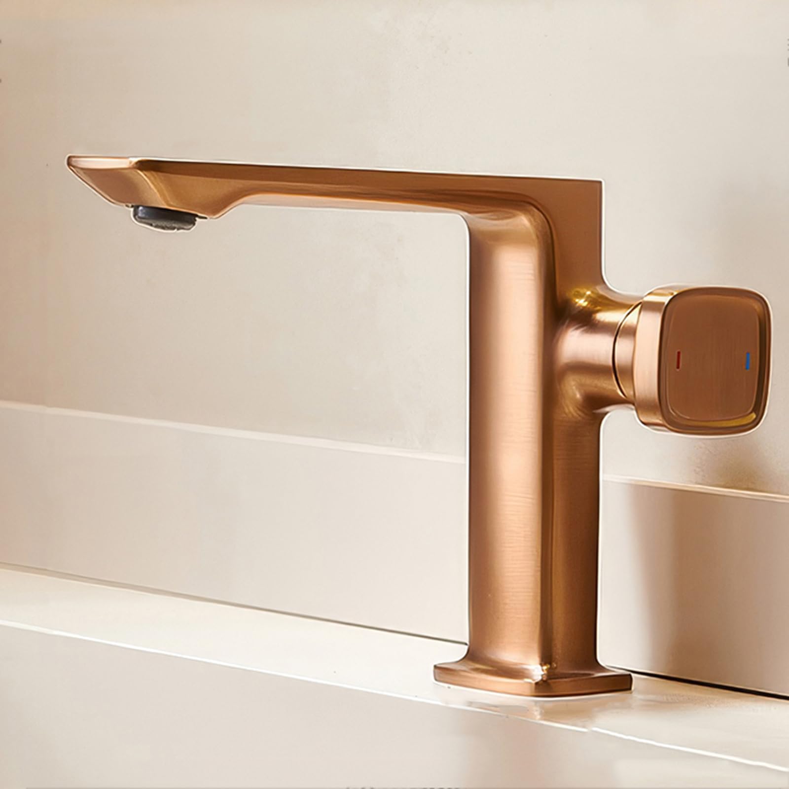 Agteruo Basin Taps Mixers Bathroom Sink Hot and Cold Brass Bathroom Basin Mixer Tap 1 Hole Rose Gold