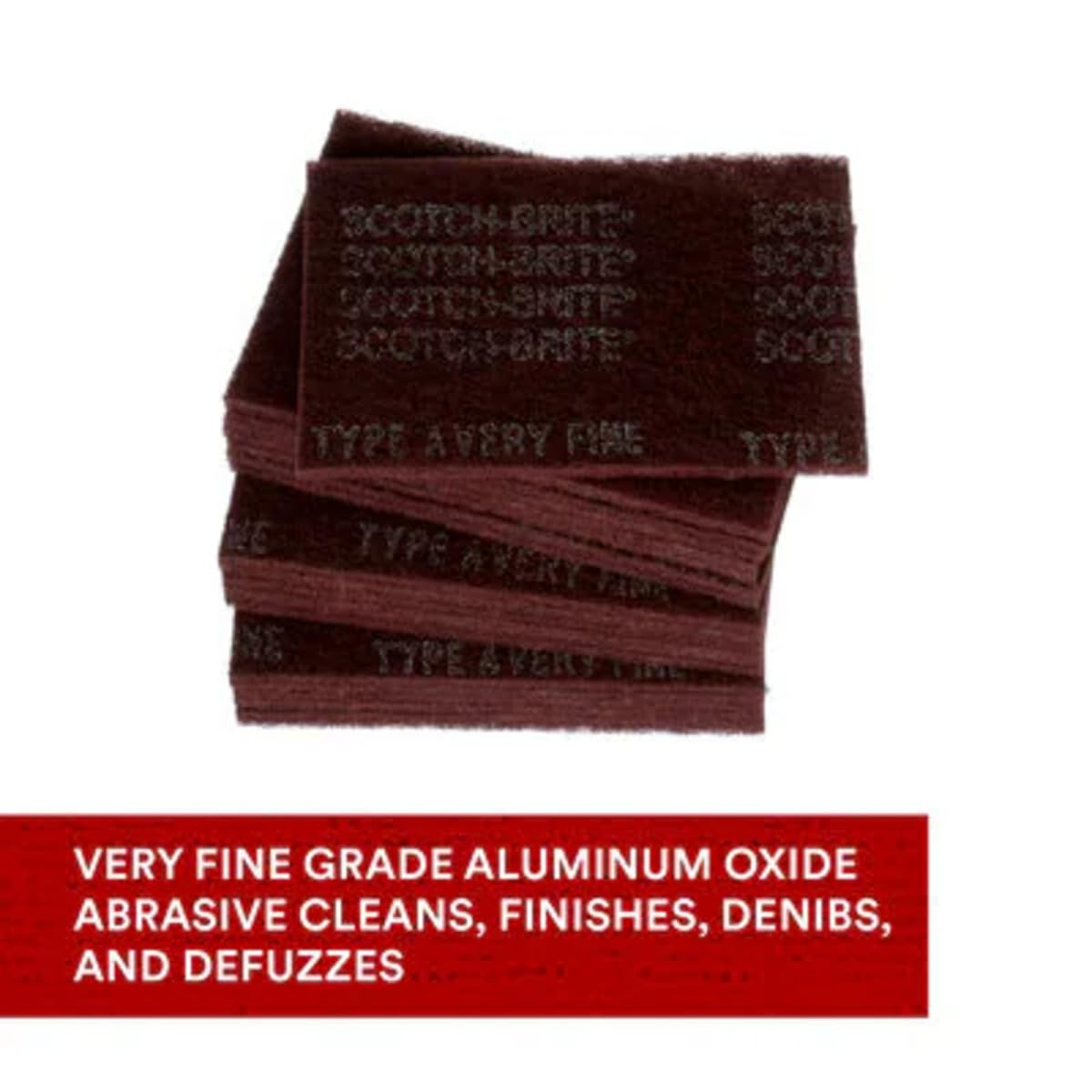 3M Scotch-Brite 7447 General Purpose Hand Pads, Very Fine Grade, 6” x 9” Maroon Abrasive Pads (Aluminum Oxide, Pack of 20)