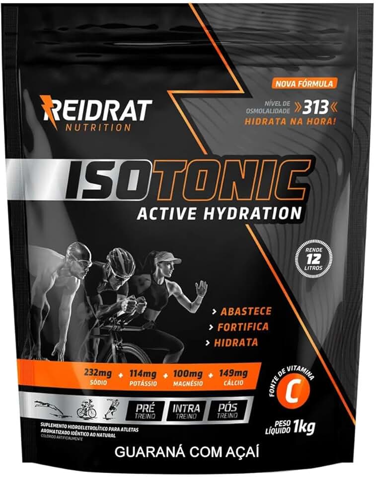 Isotonic Reidrat Pacote 1Kg Sabor Guaraná com Açaí, Suplemento Isotônico em Pó, Repositor Eletrolítico para Atletas, reposição de sais minerais.