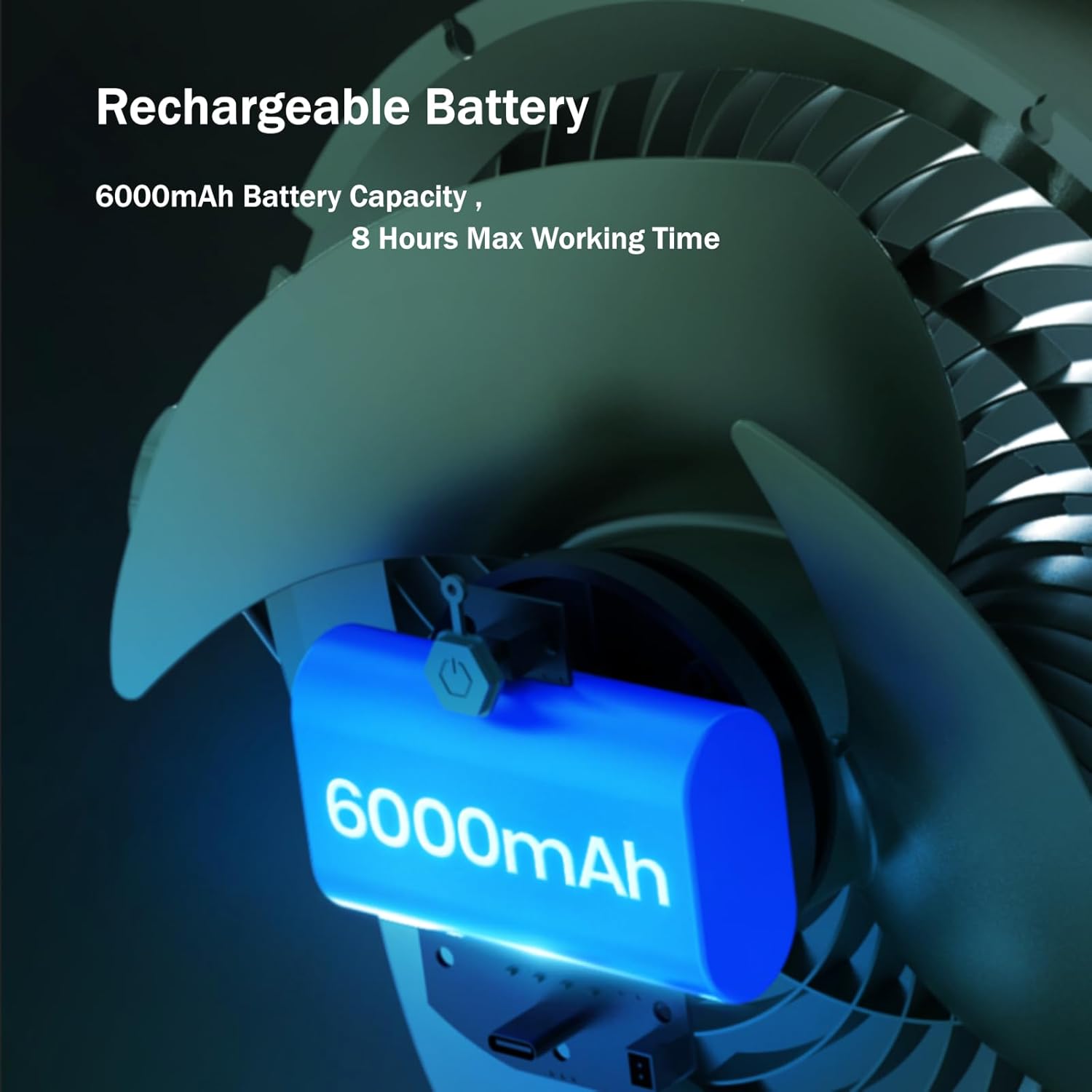 Camping Fan, 9-Inch Rechargeable Outdoor Tent Fans with Stand, 180°Head Rotation, 4 Speeds and Quiet Battery Personal USB Desk Fan for Fishing, Travel,Hiking, Picnic, Barbecue (Green) - Image 4