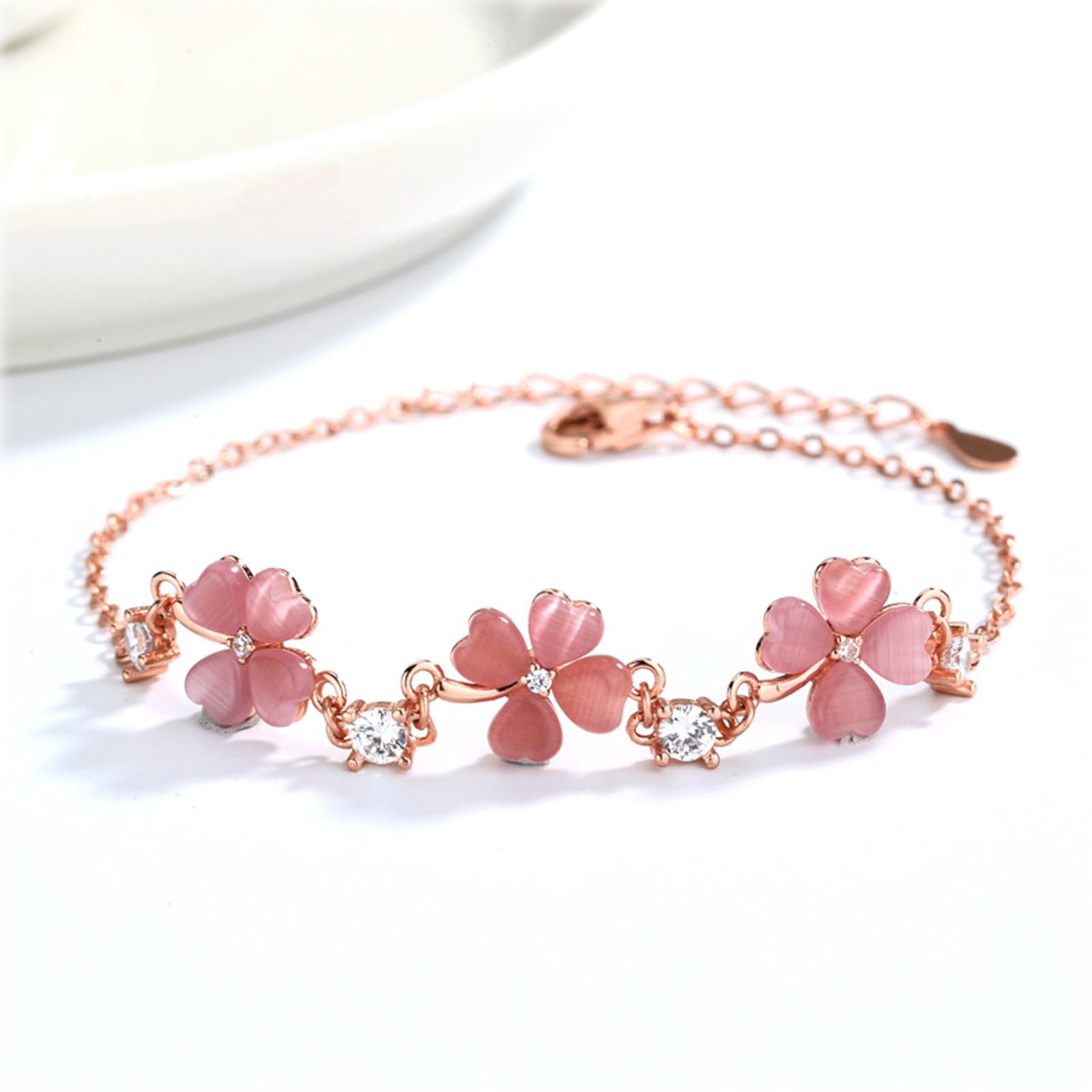 Braccialetto Donna Pink & White Heart Bracciale delle Donne - Gioielli A Mano alla Moda Dolce-Rosa Scuro